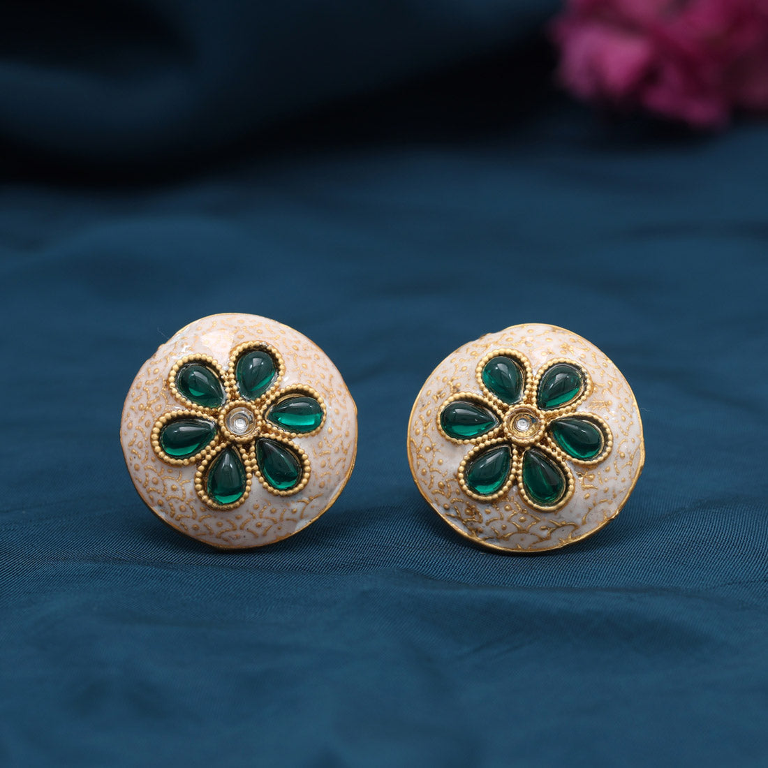 Green Color Stud Earrings (STUD228GRN) Jewellery GetGlit