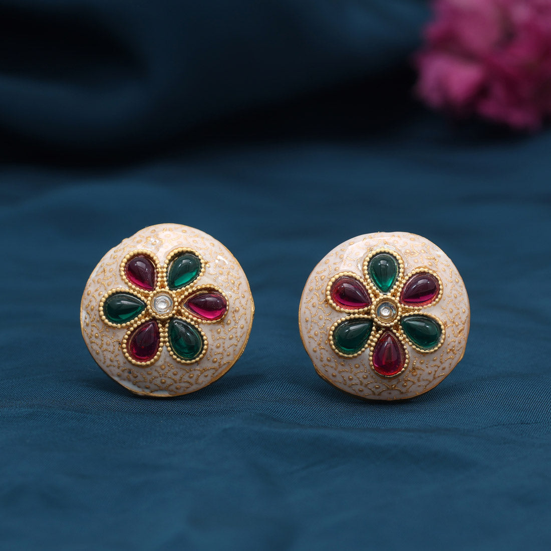 Rani & Green Color Stud Earrings Jewellery GetGlit