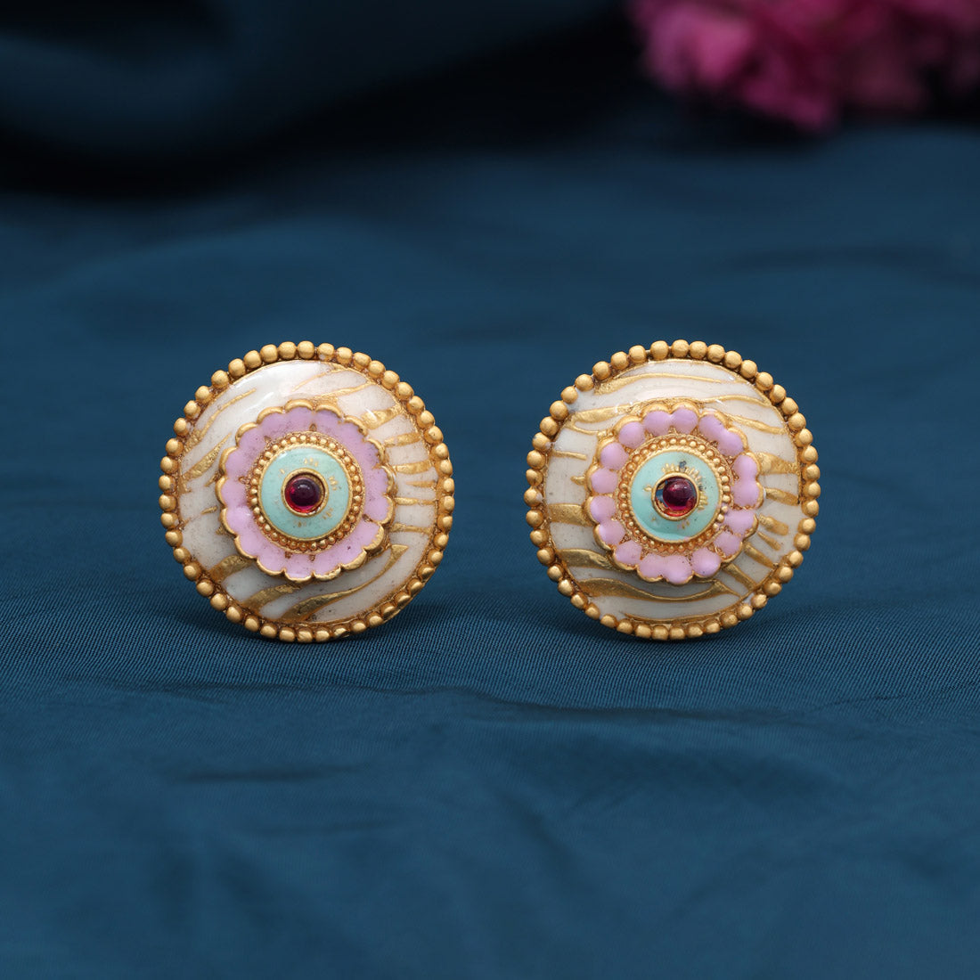 Pink & Pista Green Color Stud Earrings (STUD230PNKPGRN) Jewellery GetGlit