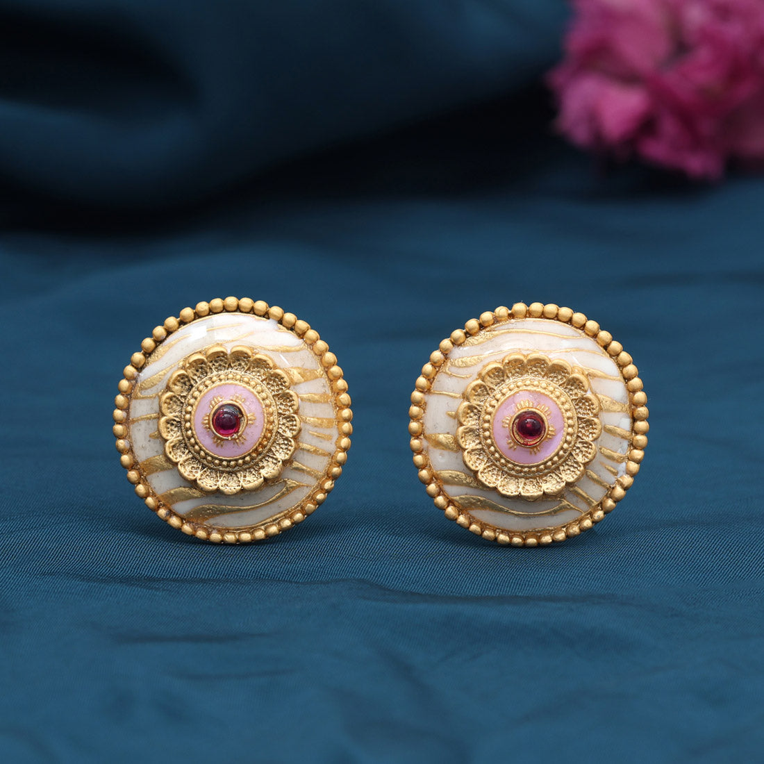 Pink Color Stud Earrings (STUD230PNK) Jewellery GetGlit