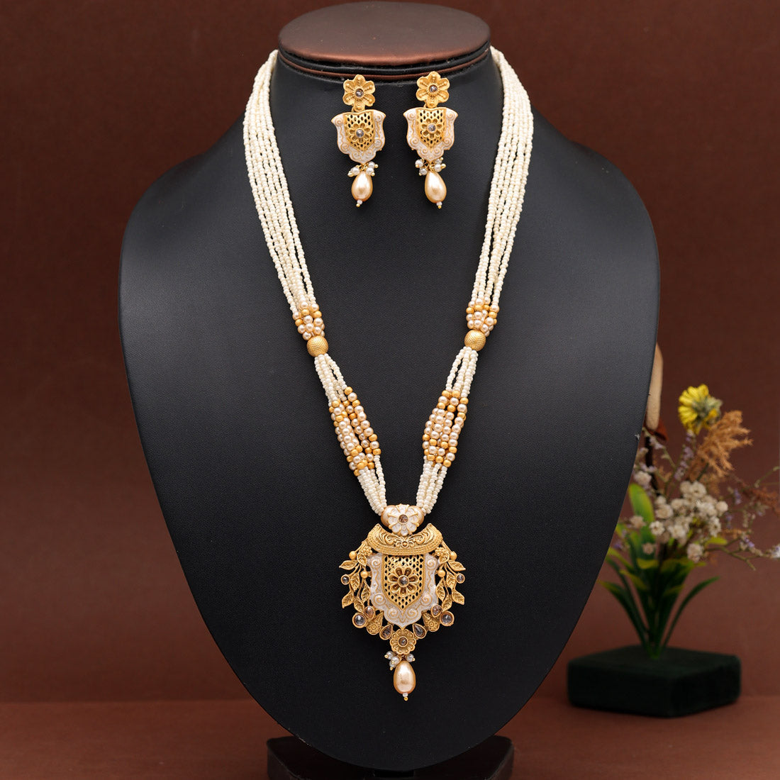 Green Color Meena Work Temple Necklace Set (TPLN622GRN)