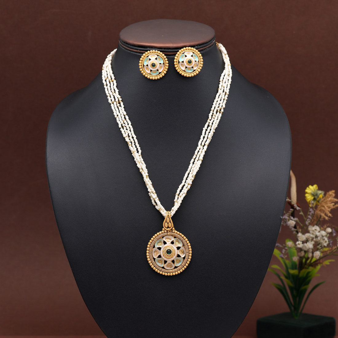 Multi Color Meena Work Temple Necklace Set (TPLN624MLT) Jewelry GlitStudio   