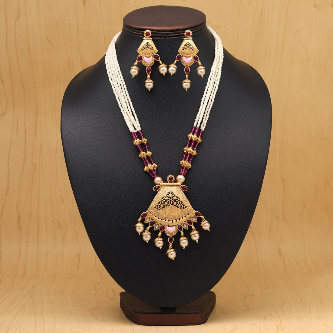 Rani Color Matte Gold Necklace Set (TPLN652RNI) Necklaces GetGlit   