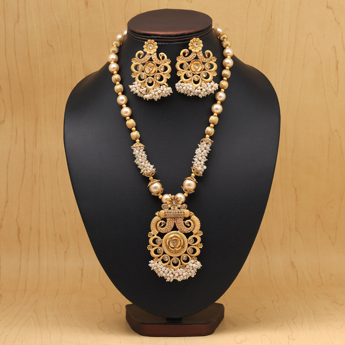 Gold Color Matte Gold Necklace Set (TPLN653GLD) Necklaces GetGlit   