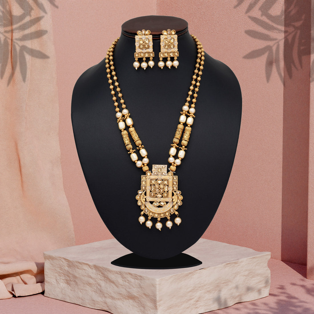 Gold Color Matte Gold Rajwadi Temple Necklace Set (TPLN666GLD) Jewellery GetGlit