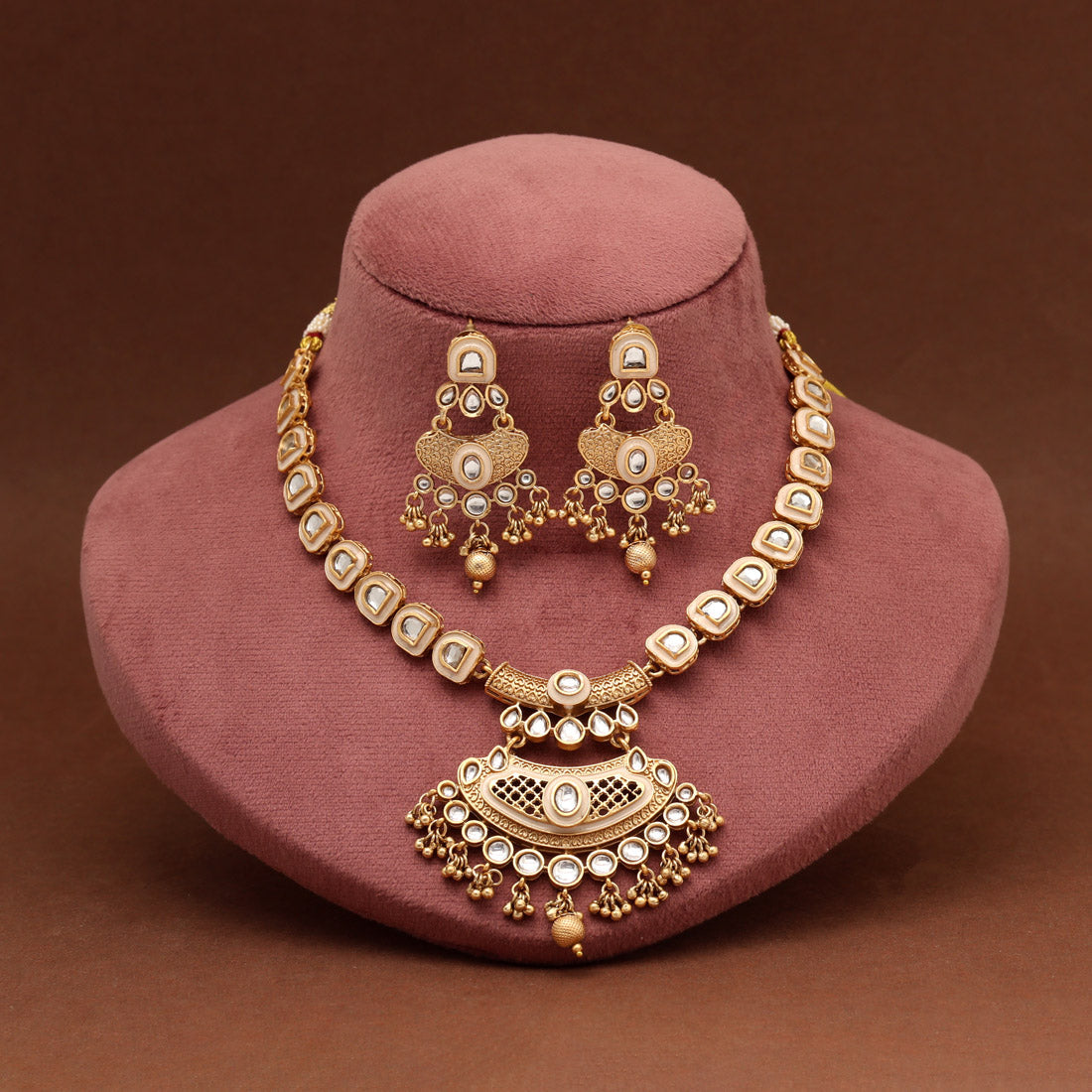 Gold Color Matte Gold Rajwadi Temple Necklace Set (TPLN700GLD) Jewellery GetGlit