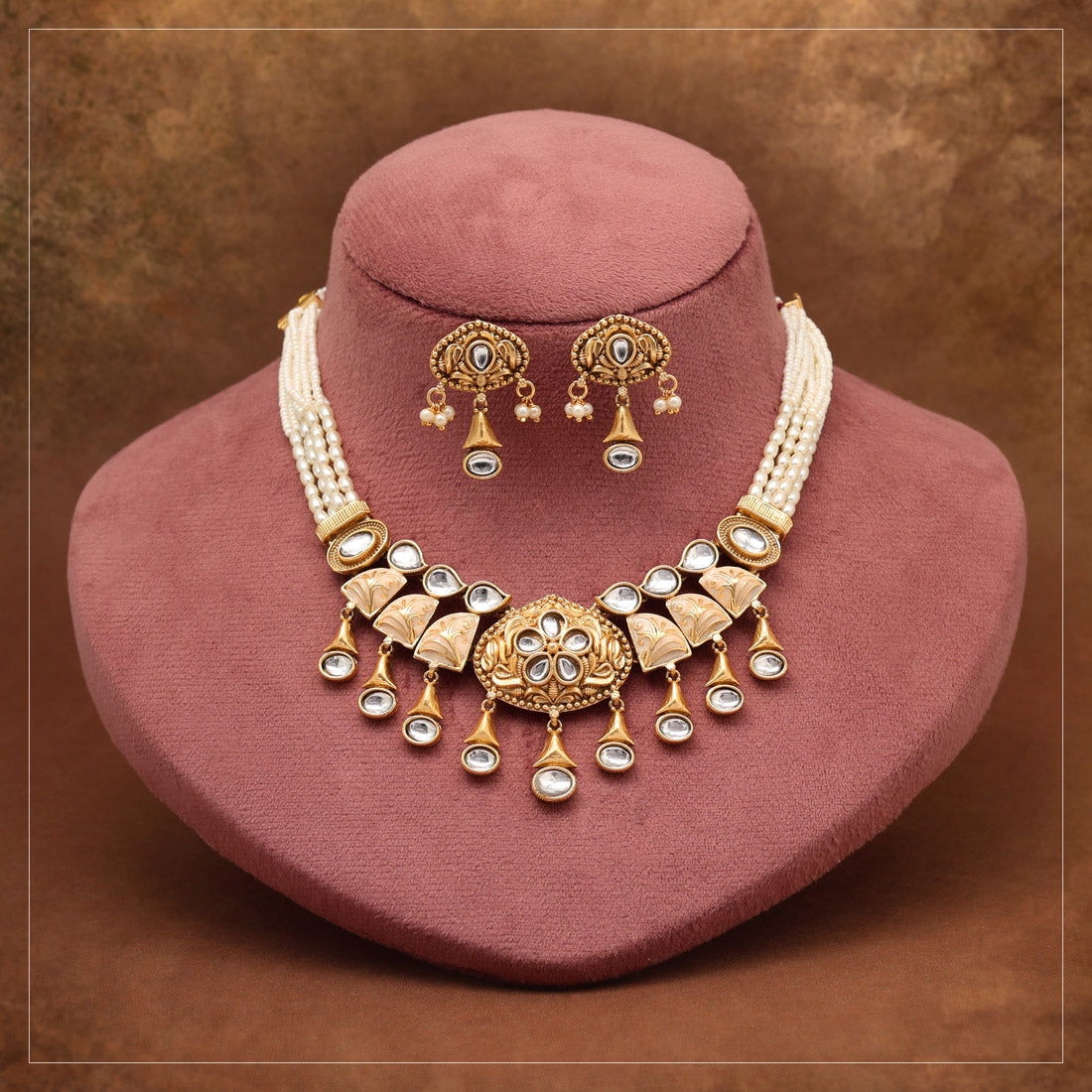 Gold Color Matte Gold Rajwadi Temple Necklace Set (TPLN701GLD) Jewellery GetGlit