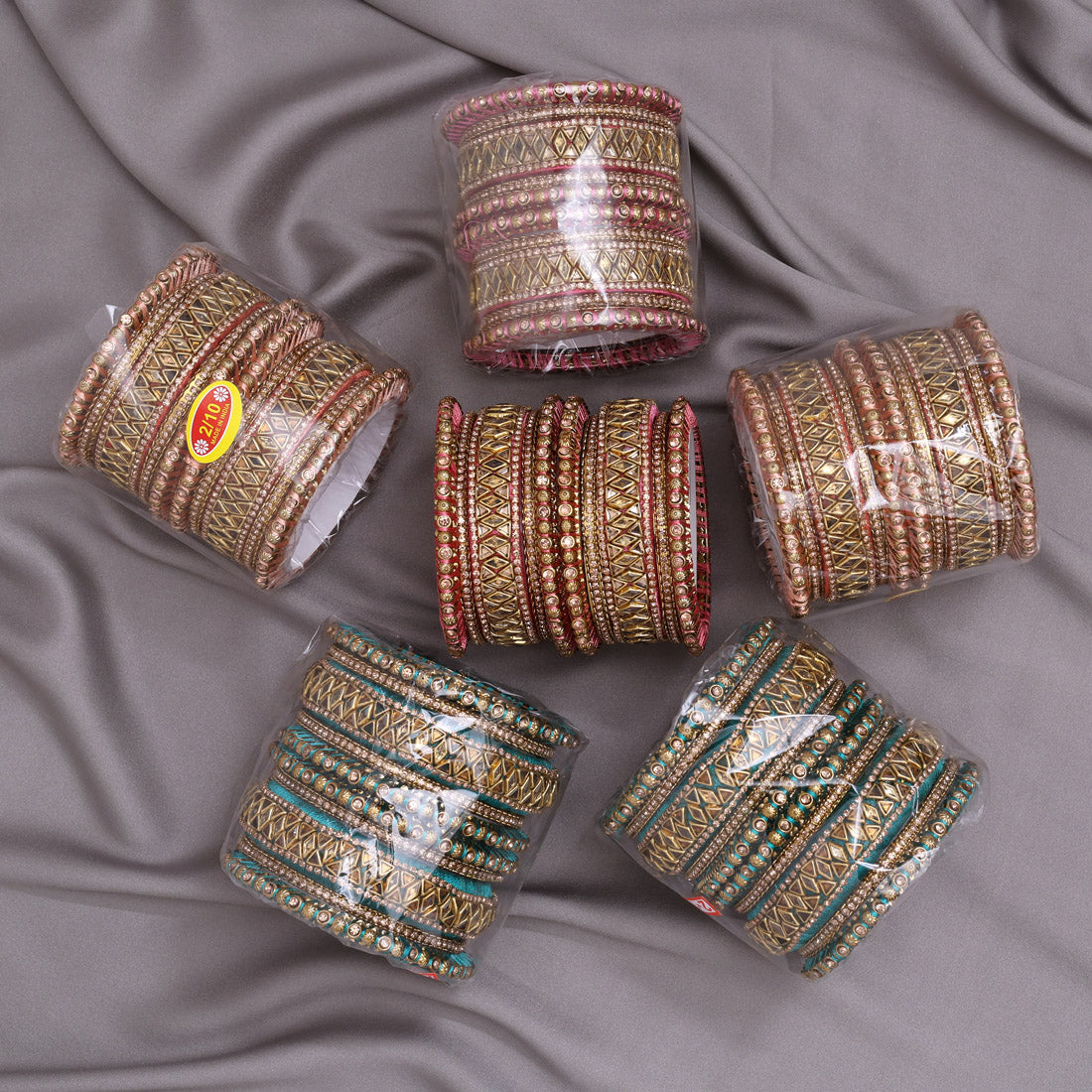 Assorted Color 6 Set Of Thread Work Bangles Combo Size(1 Set Of 2.8, 3 Set Of 2.10, 2 Set Of 2.12)