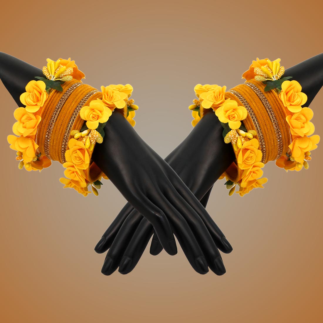 Yellow Color Floral Bangles Set: 2.4 (TRB154YLW-2.4) Jewellery GetGlit   