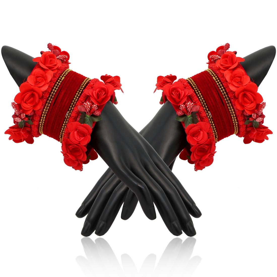 Red Color Floral Bangles Set: 2.4 (TRB155RED-2.4) Jewellery GetGlit   