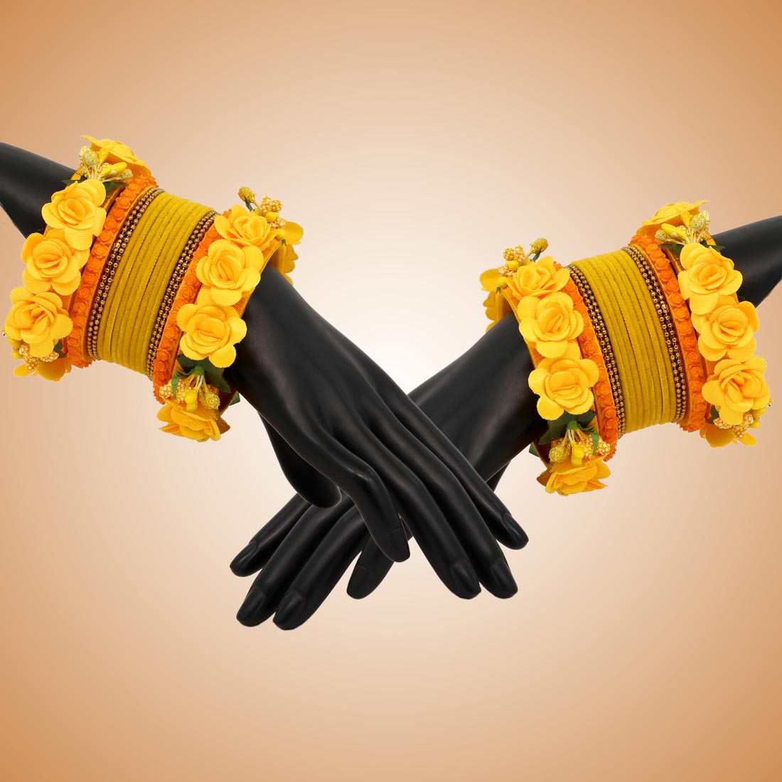 Yellow Color Floral Bangles Set: 2.4 (TRB155YLW-2.4) Jewellery GetGlit   