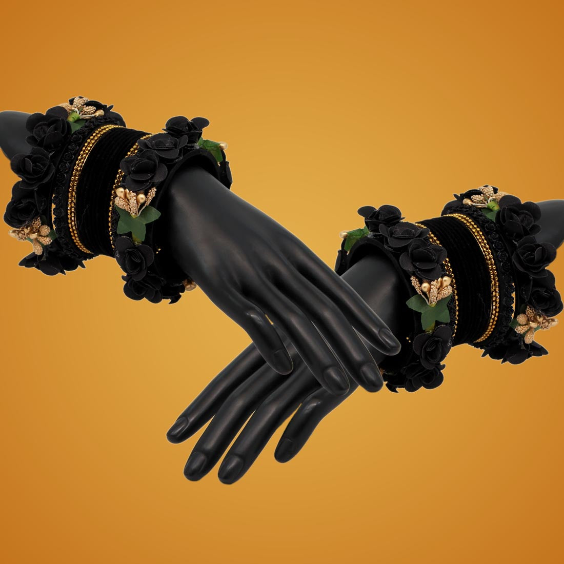 Black Color Floral Bangles Set: 2.4 (TRB157BLK-2.4) Jewellery GetGlit   