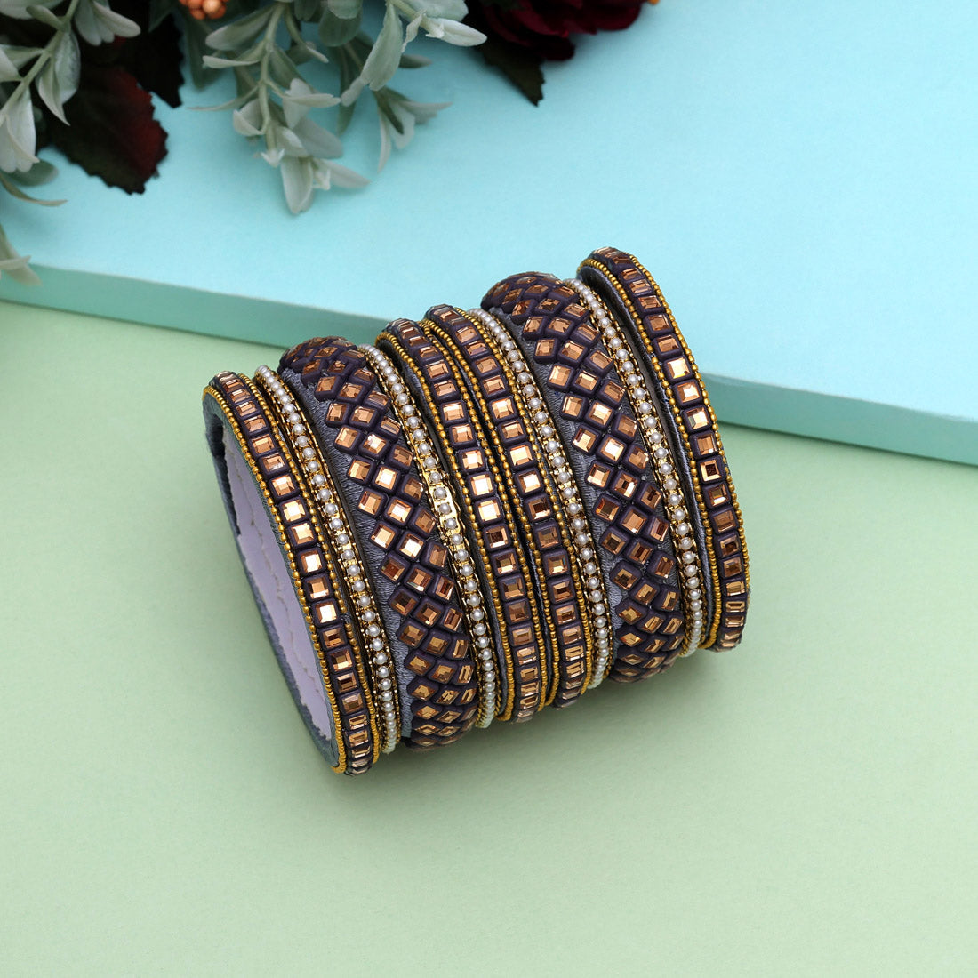 Gray Color Thread Bangle Set: 2.8 (TRB175GRY-2.8) Bracelets GetGlit   