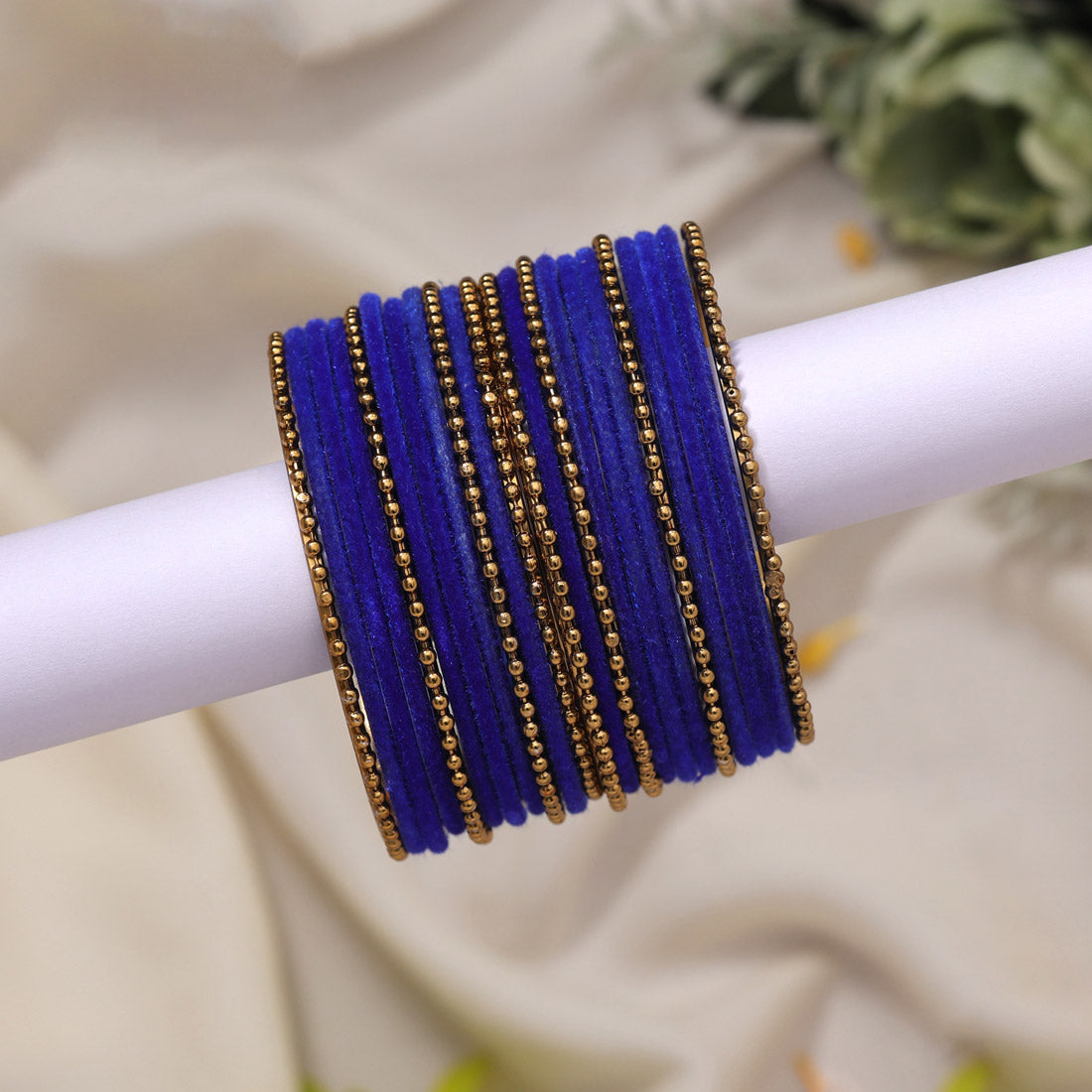 Blue Color Velvet Work Bangle Set: 2.6 (TRB177BLU-2.6)