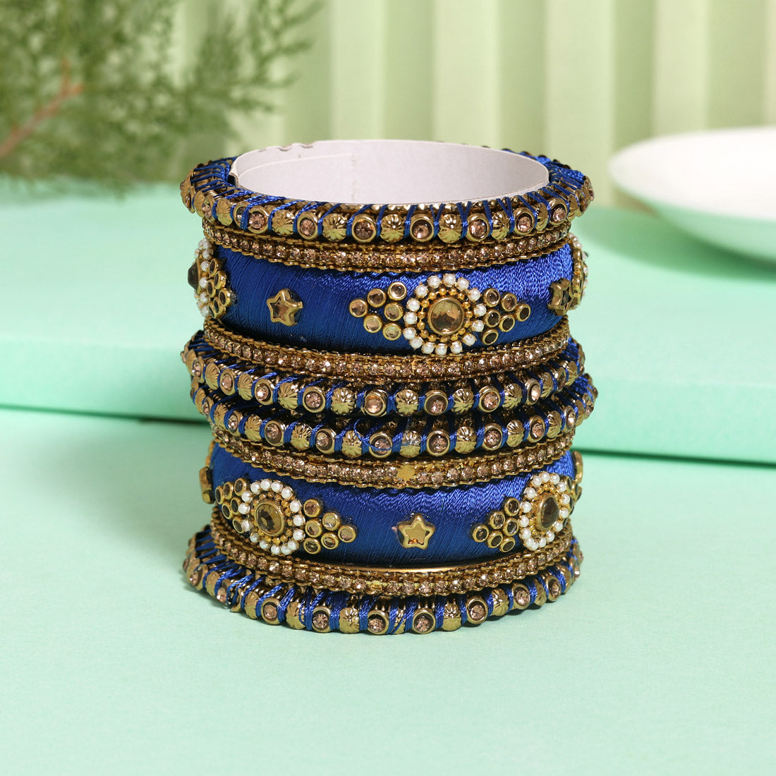 Blue Color Thread Bangle Set: 2.6 Jewellery GetGlit