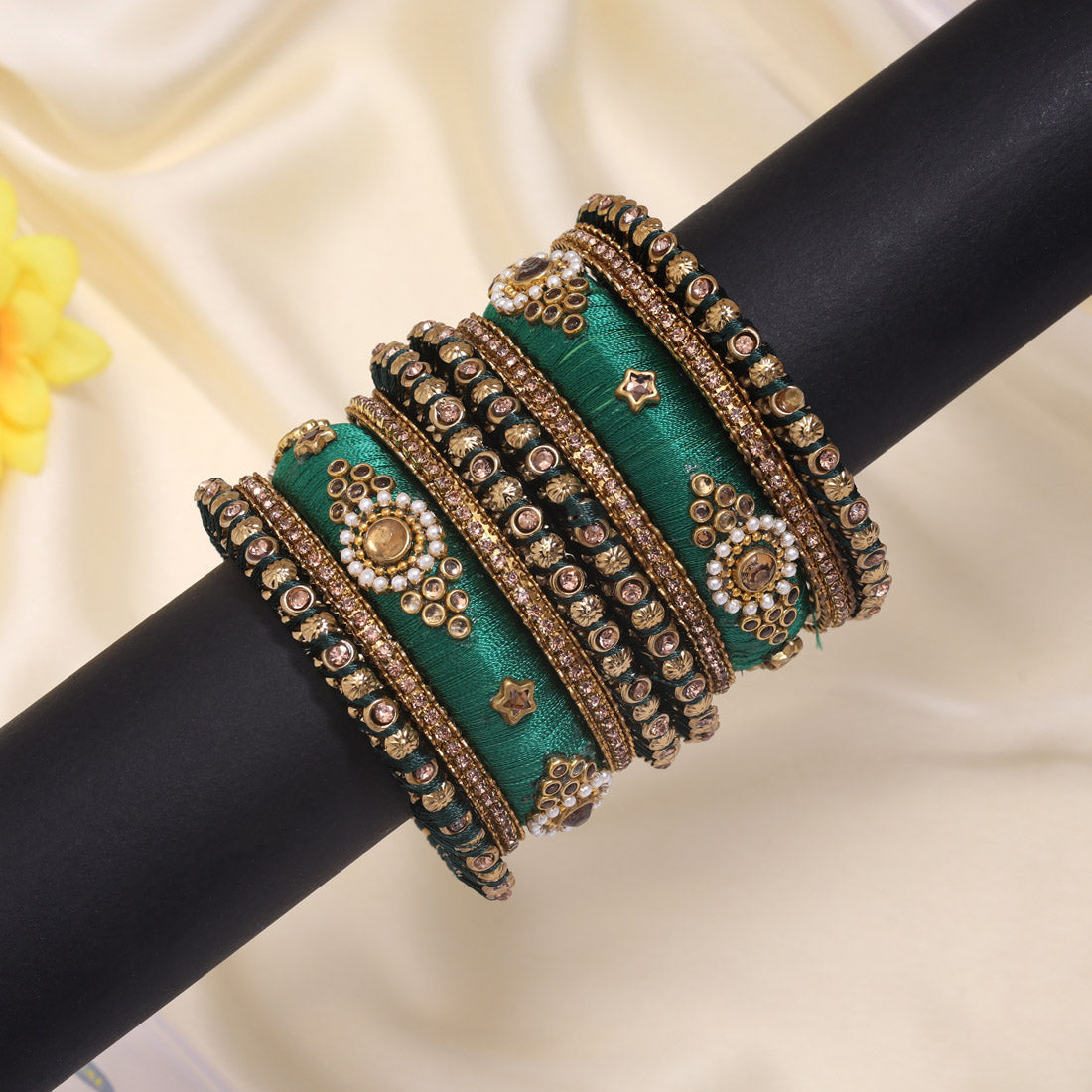 Green Color Thread Bangle Set: 2.4 (TRB179GRN-2.4) Jewellery GetGlit