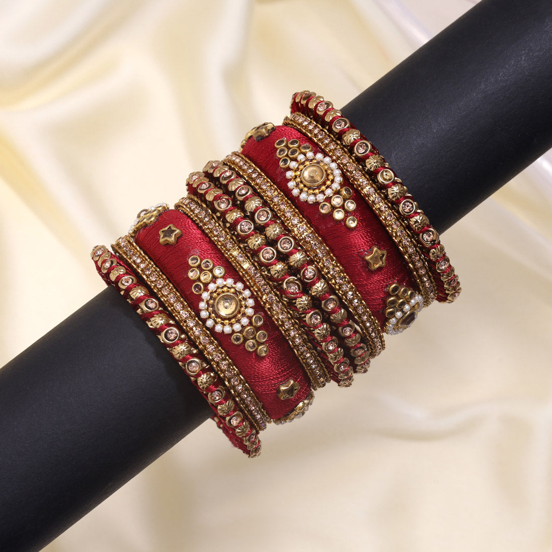 Maroon Color Thread Bangle Set: 2.6 Jewellery GetGlit