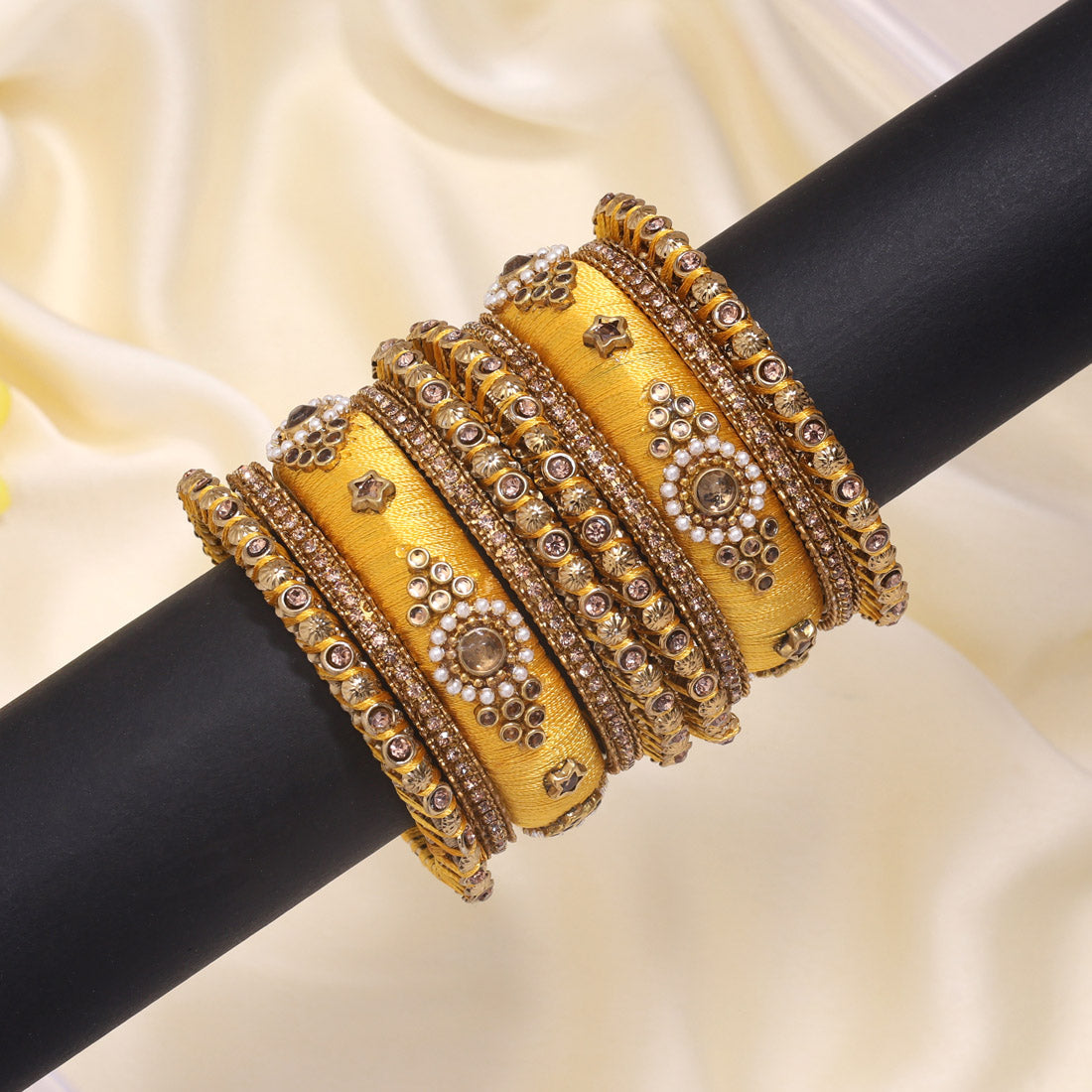 Mustard Yellow Color Thread Bangle Set: 2.4