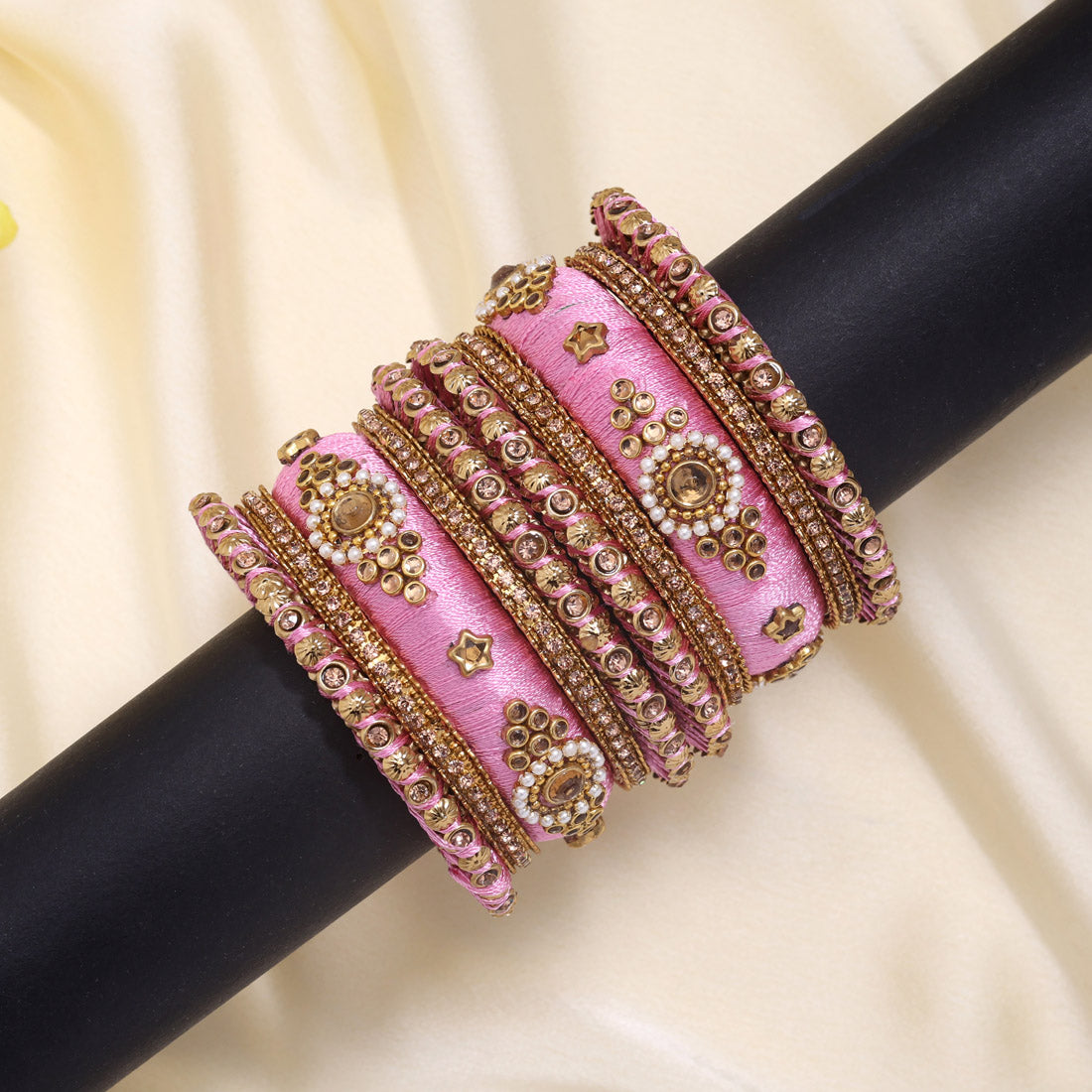 Pink Color Thread Bangle Set: 2.4 Jewellery GetGlit