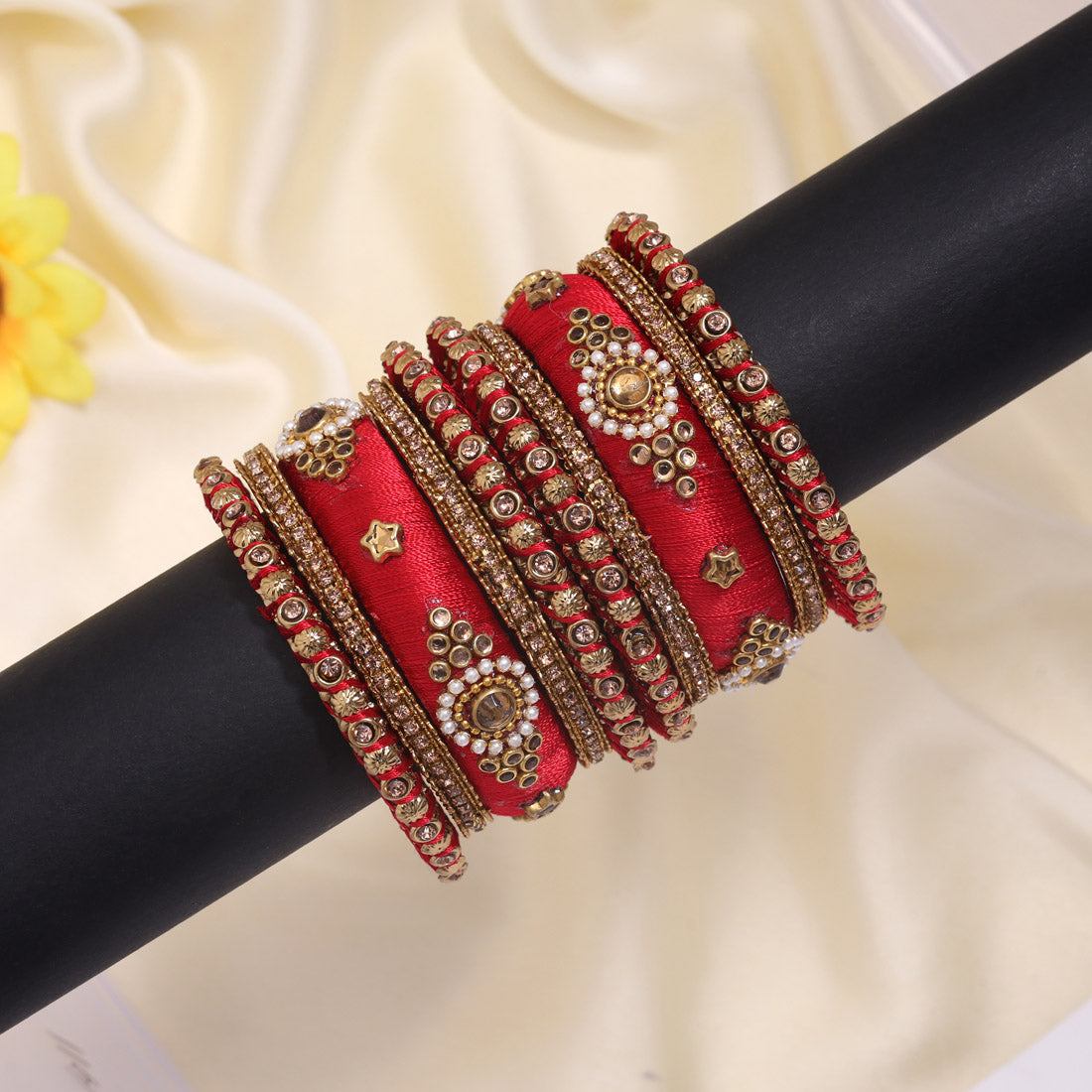 Red Color Thread Bangle Set: 2.4 Jewellery GetGlit