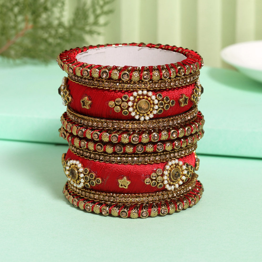 Red Color Thread Bangle Set: 2.6 Jewellery GetGlit