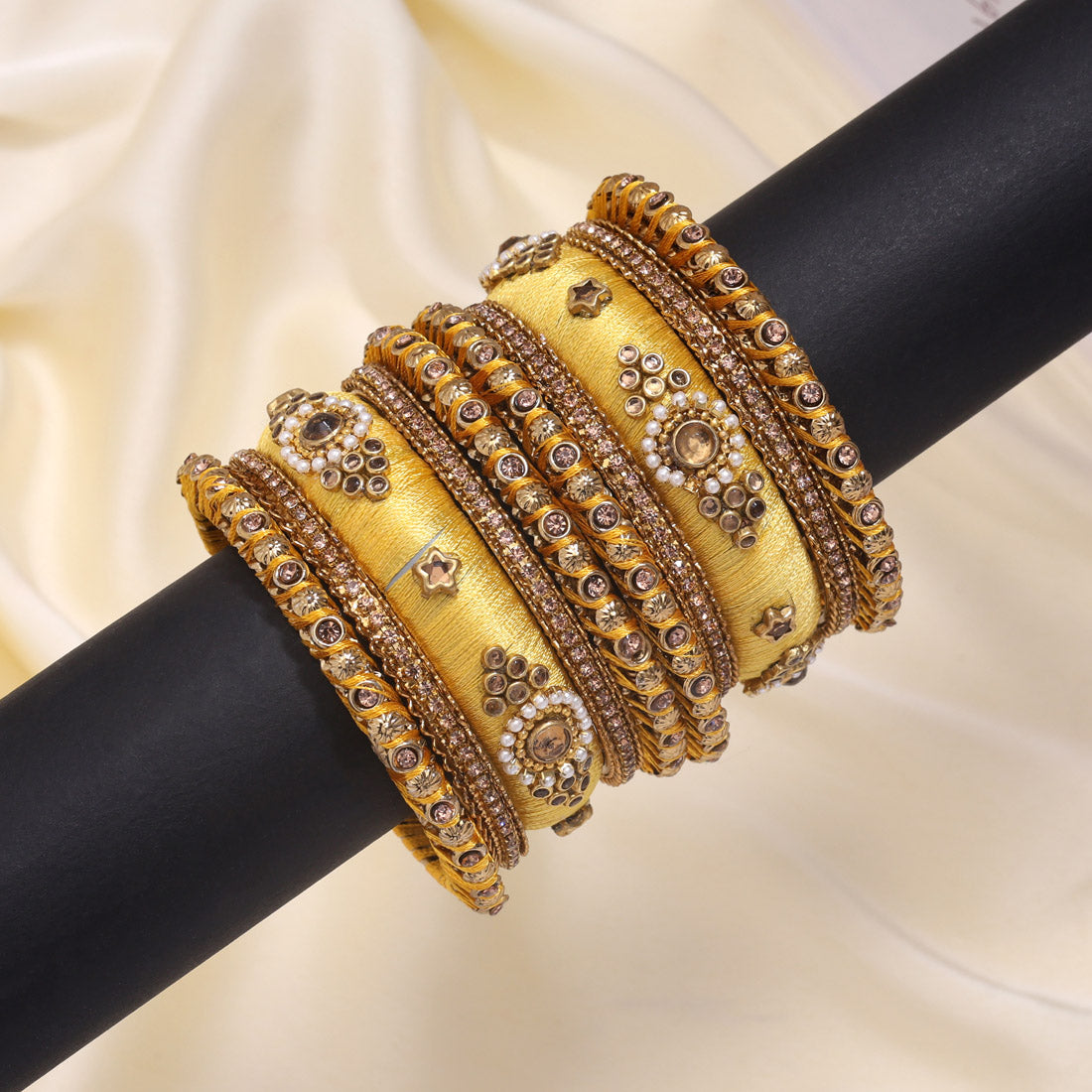 Yellow Color Thread Bangle Set: 2.6 Jewellery GetGlit