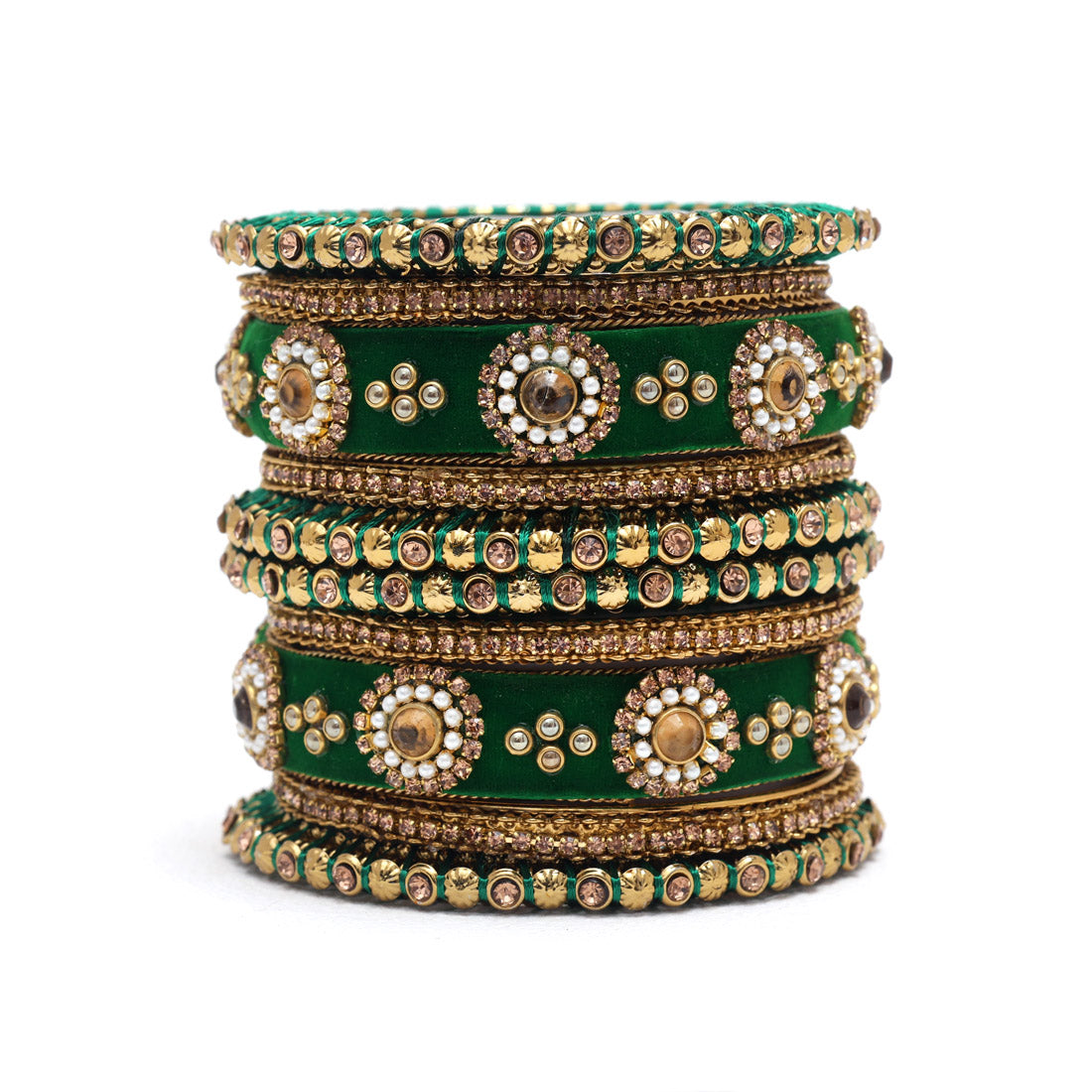 Green Color Thread Bangle Set: 2.10 (TRB180DGRN-2.10)