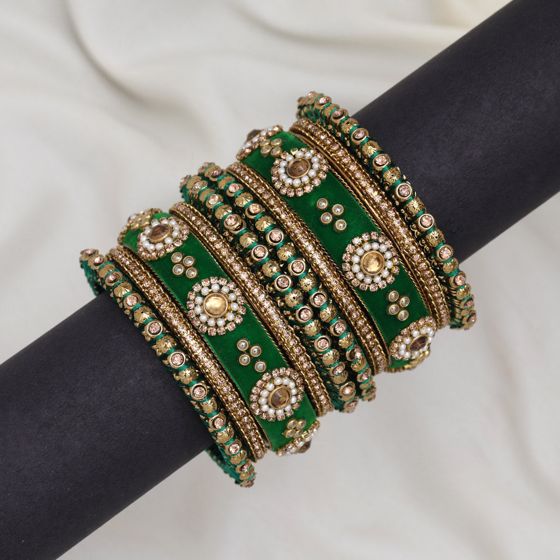 Green Color Thread Bangle Set: 2.8 Jewellery GetGlit