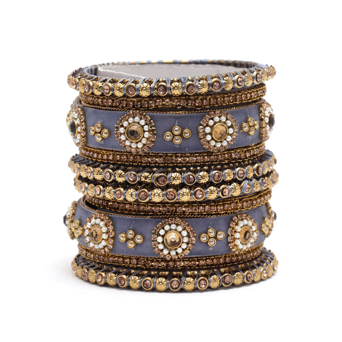 Grey Color Thread Bangle Set: 2.10 (TRB180GRY-2.10) Jewellery GetGlit