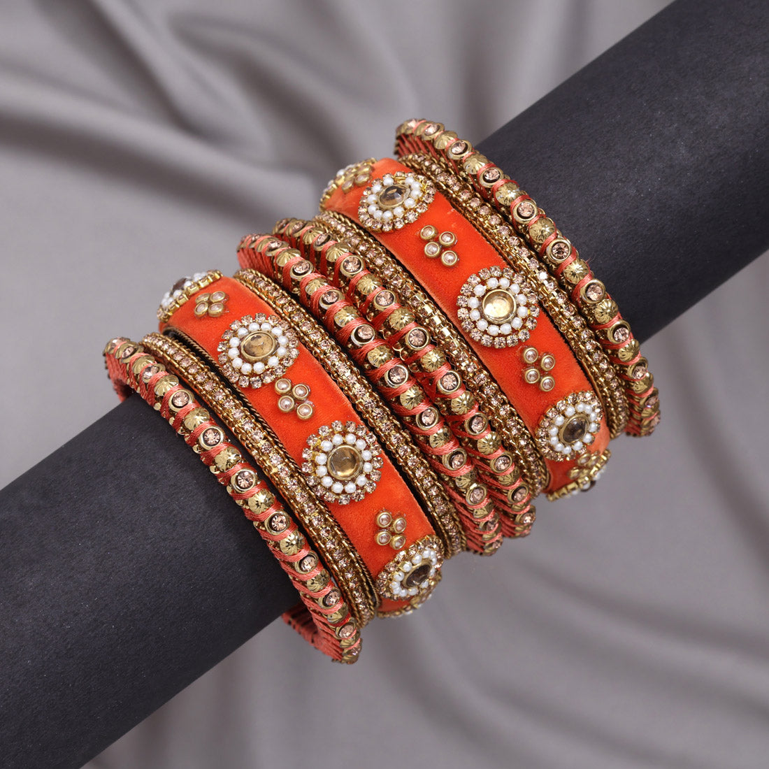 Orange Color Thread Bangle Set: 2.12 Jewellery GetGlit