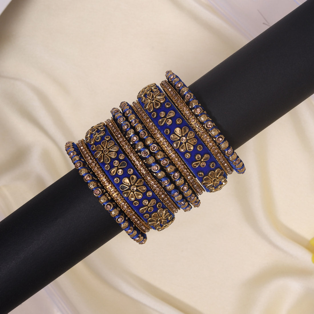 Blue Color Velvet Work Bangle Set: 2.4 (TRB181BLU-2.4)