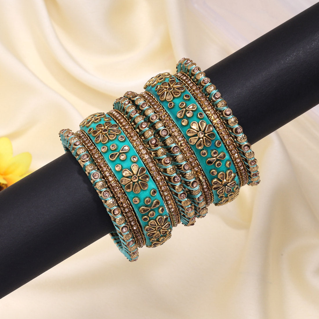 Light Green Color Velvet Work Bangle Set: 2.4 (TRB181LGRN-2.4)