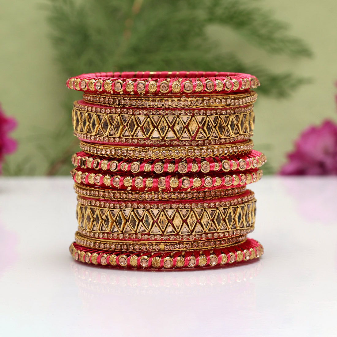 Gajri Color Thread Bangle Set: 2.10 (TRB182DPCH-2.10)