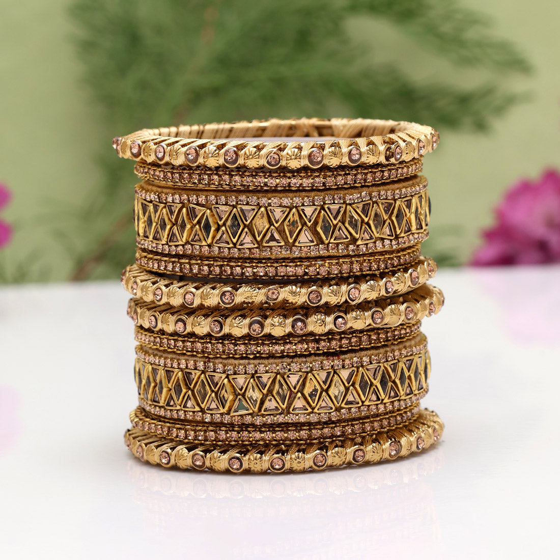 Gold Color Thread Bangle Set: 2.12 (TRB182GLD-2.12)