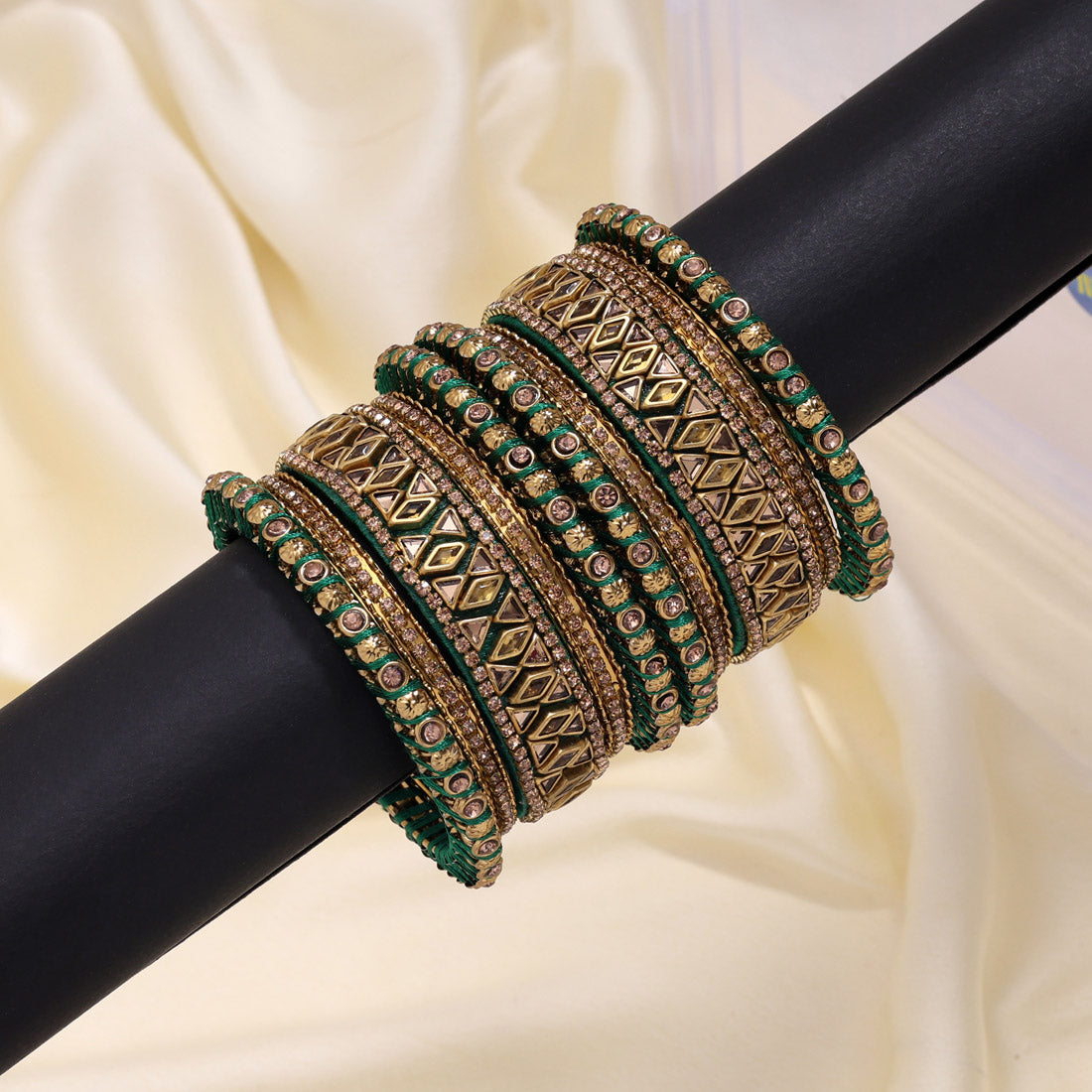 Green Color Thread Bangle Set: 2.10 (TRB182GRN-2.10) Jewellery GetGlit