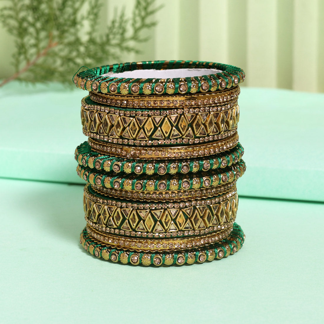 Green Color Thread Bangle Set: 2.4 (TRB182GRN-2.4) Jewellery GetGlit