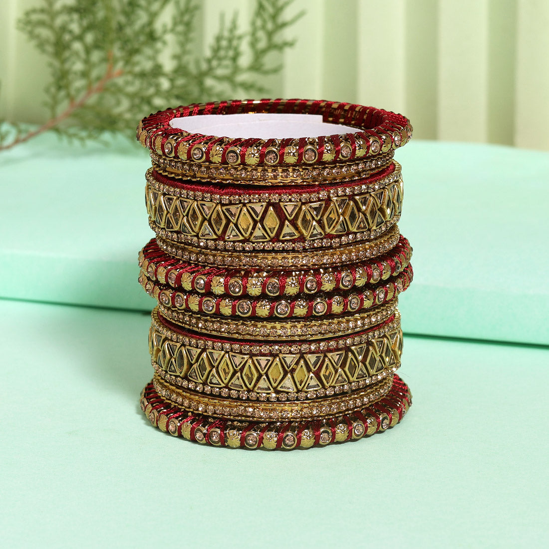 Maroon Color Thread Bangle Set: 2.10 Jewellery GetGlit