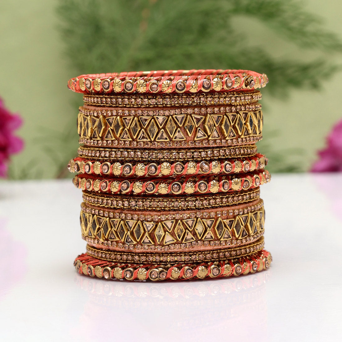 Peach Color Thread Bangle Set: 2.12 Jewellery GetGlit