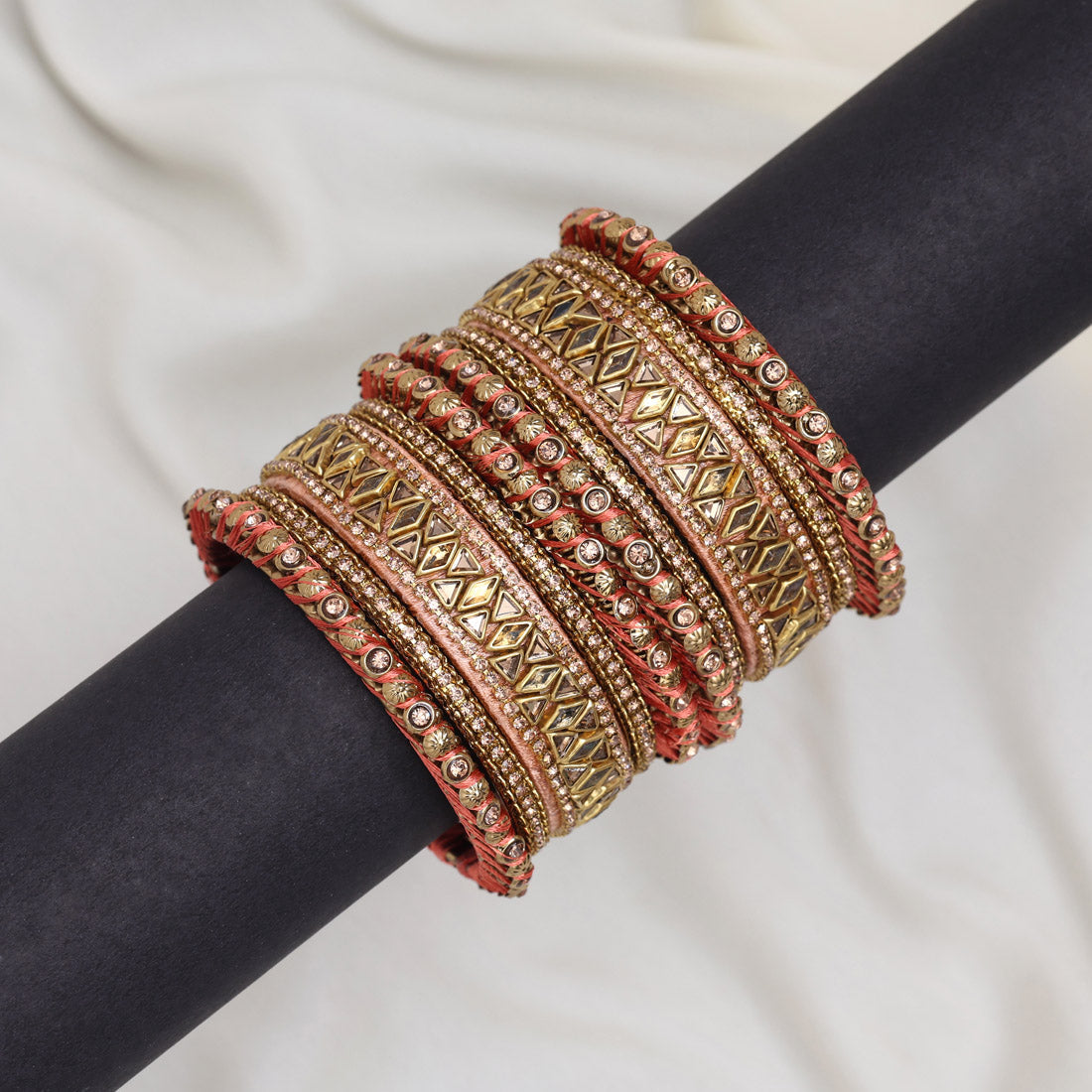 Peach Color Thread Bangle Set: 2.12 Jewellery GetGlit