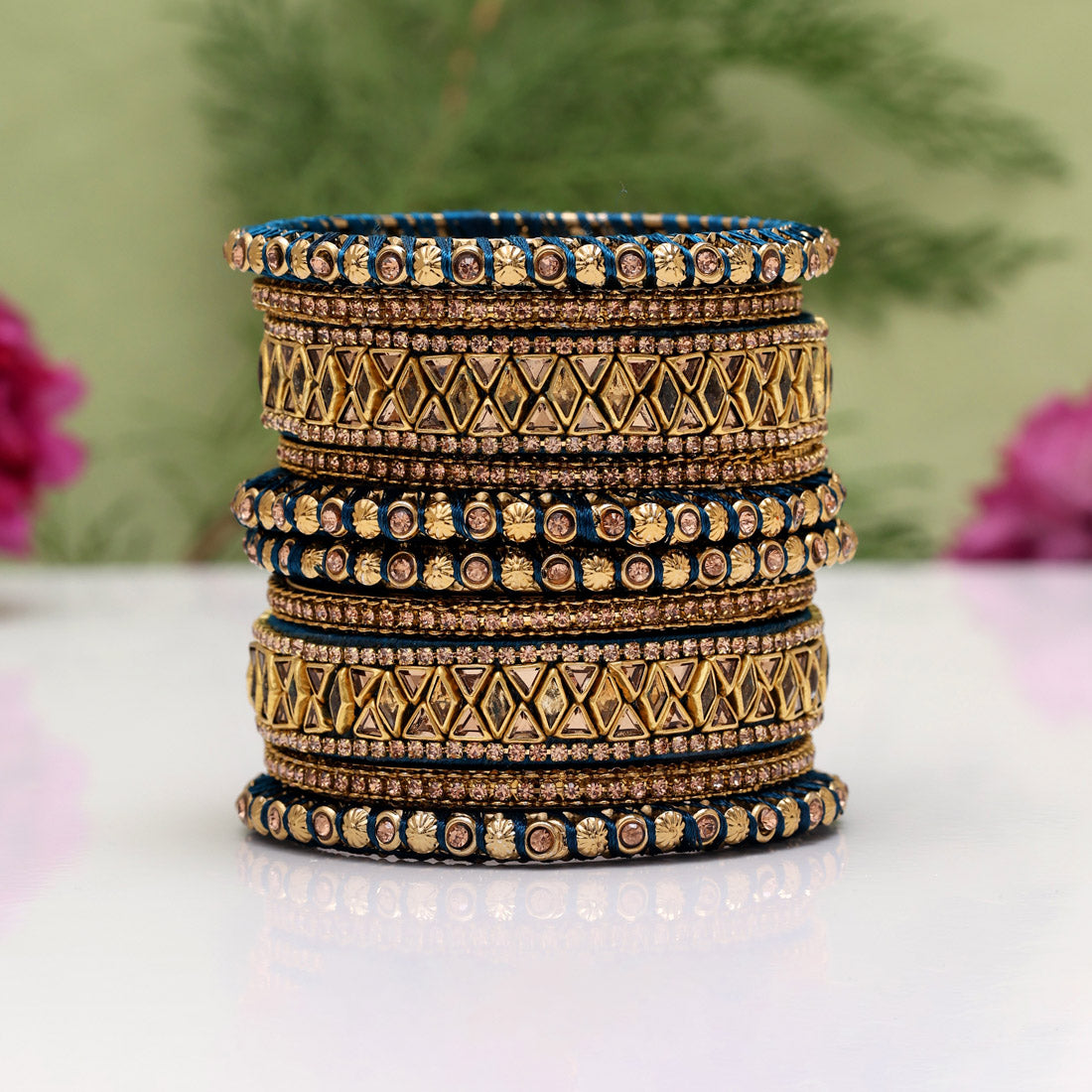 Turquoise Blue Color Thread Bangle Set: 2.10 (TRB182TBLU-2.10) Jewellery GetGlit