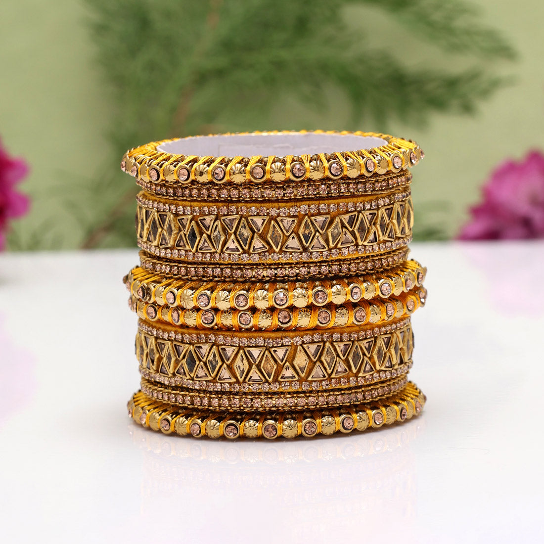 Yellow Color Thread Bangle Set: 2.10