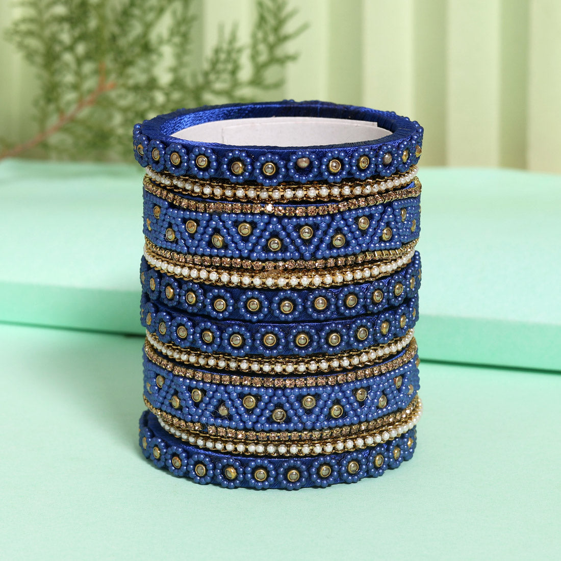 Blue Color Thread Bangle Set: 2.4 (TRB183BLU-2.4) Jewellery GetGlit