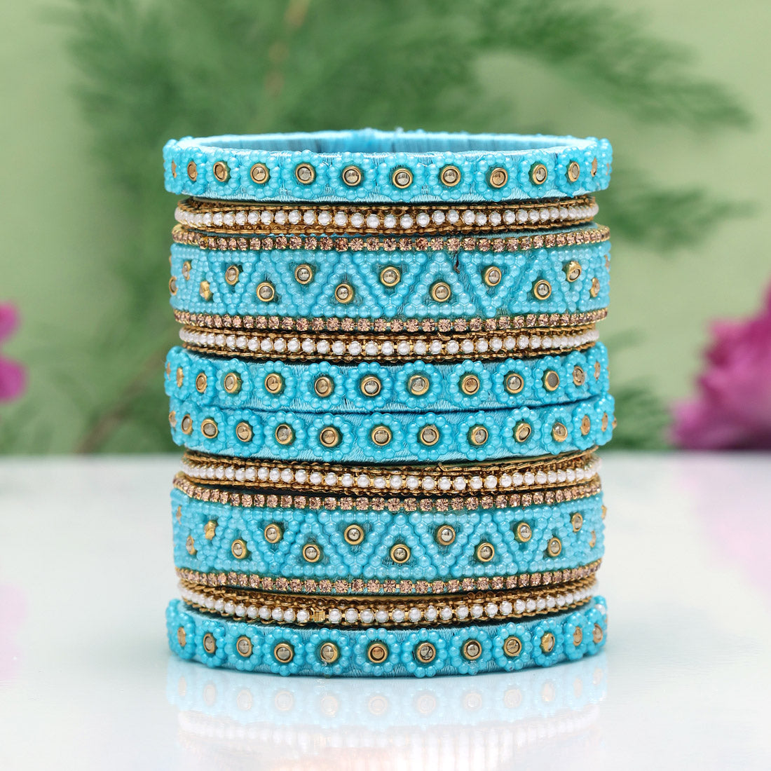 Firozi Color Thread Bangle Set: 2.10 (TRB183FRZ-2.10) Jewellery GetGlit