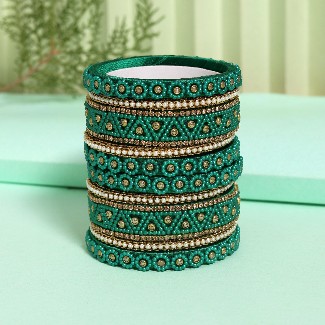 Green Color Thread Bangle Set: 2.4 (TRB183GRN-2.4) Jewellery GetGlit