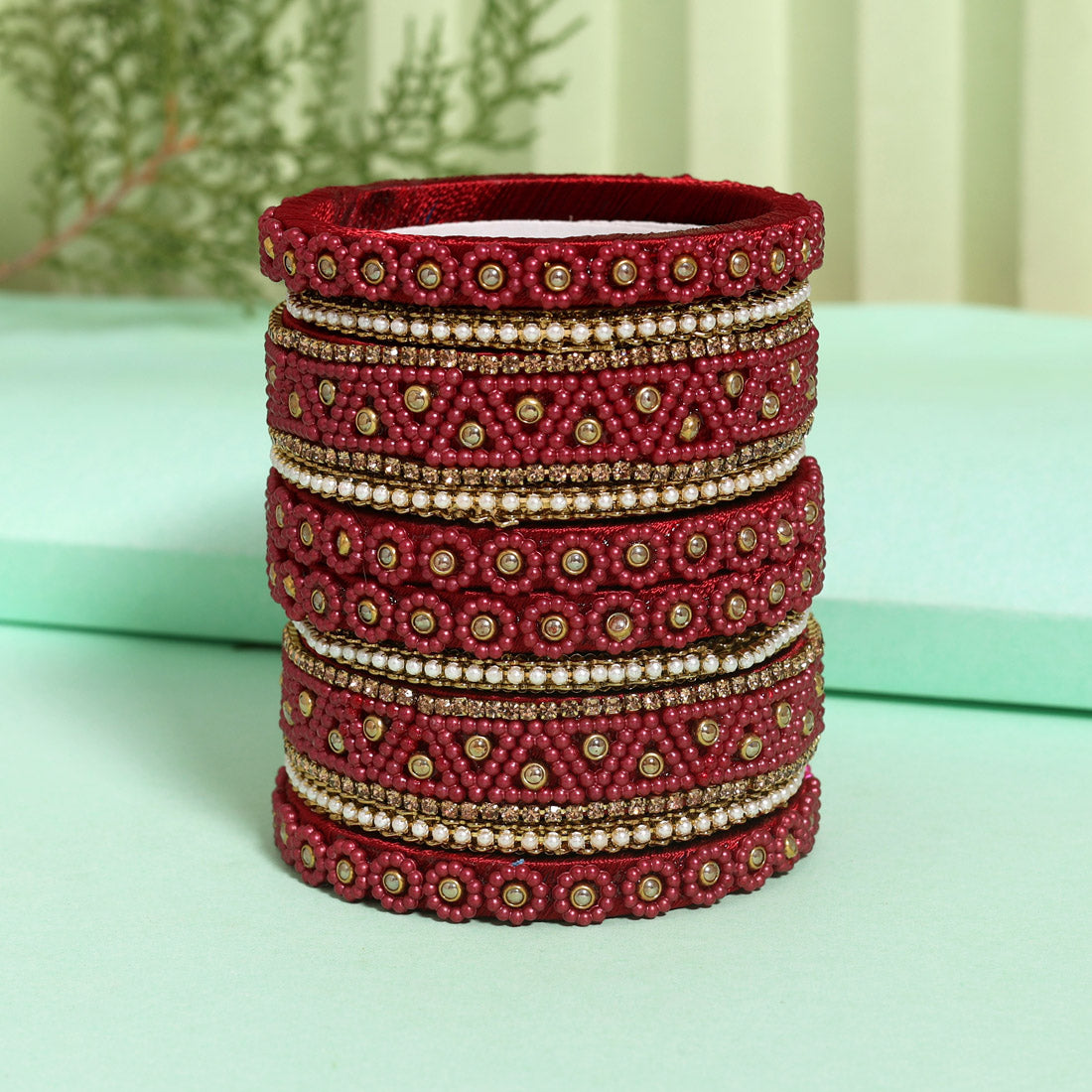 Maroon Color Thread Bangle Set: 2.12 Jewellery GetGlit