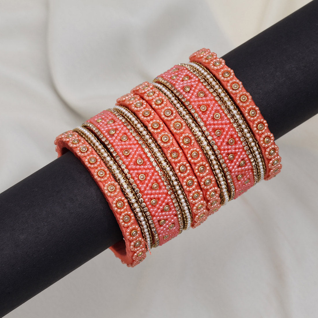 Peach Color Thread Bangle Set: 2.10 (TRB183PCH-2.10) Jewellery GetGlit