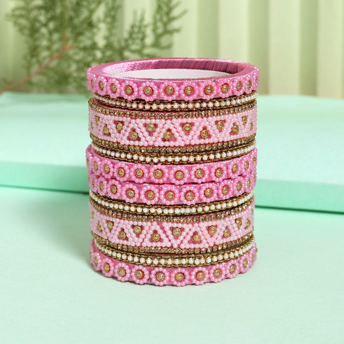 Pink Color Thread Bangle Set: 2.4 (TRB183PNK-2.4) Jewellery GetGlit