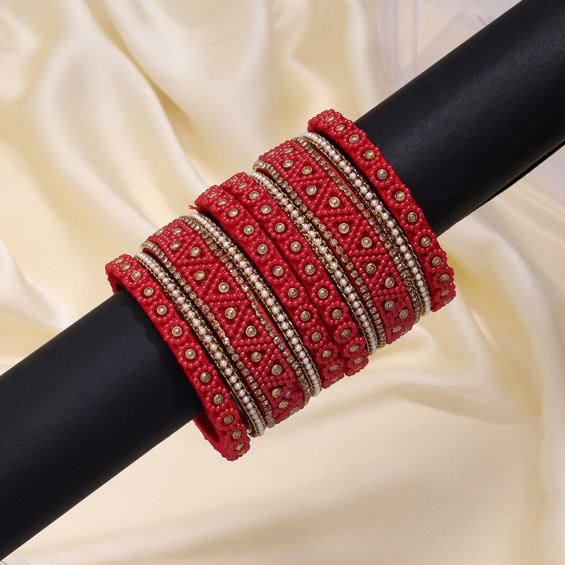 Red Color Thread Bangle Set: 2.10