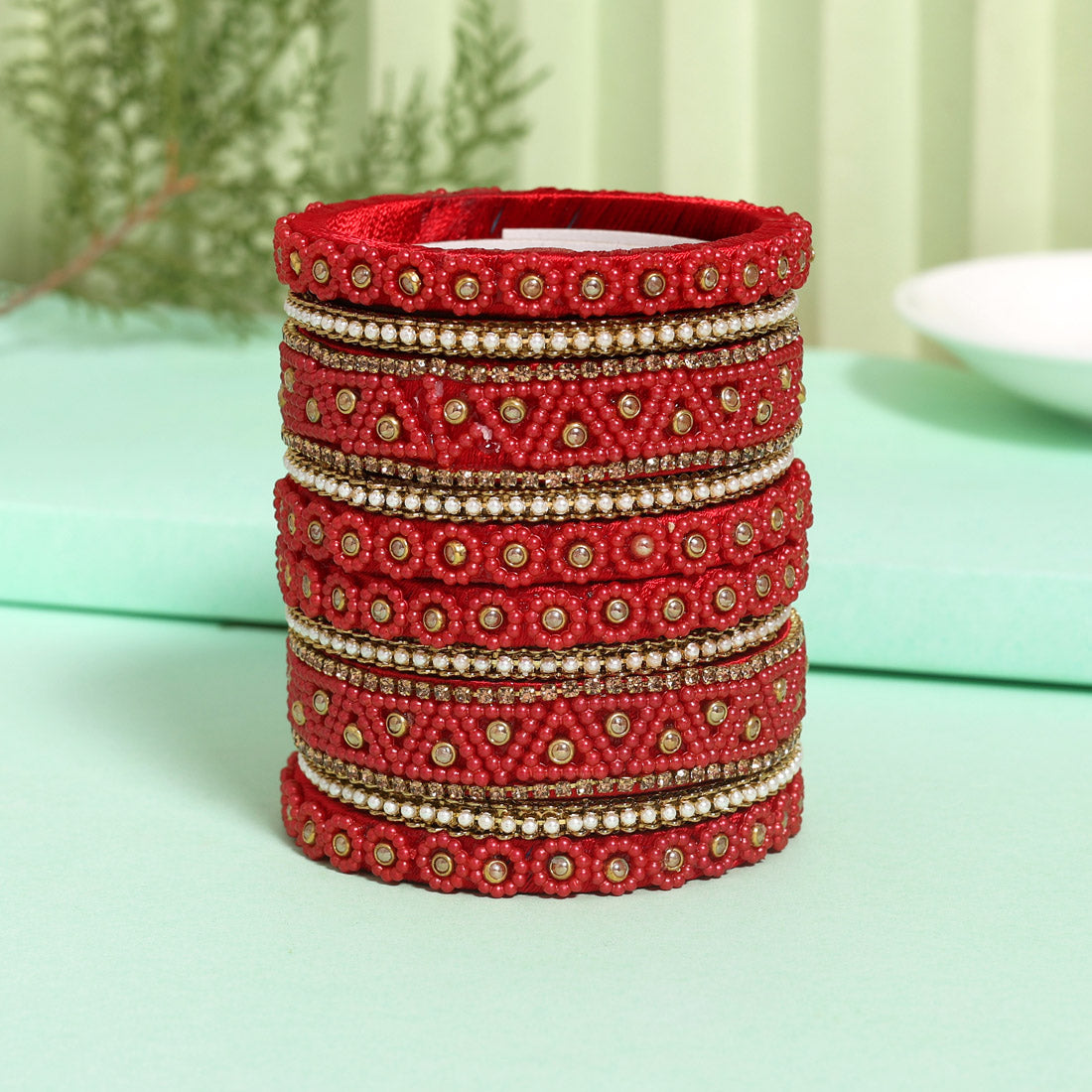 Red Color Thread Bangle Set: 2.10 Jewellery GetGlit