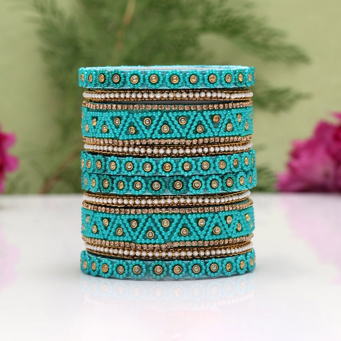 Light Green Color Thread Bangle Set: 2.10 (TRB183RGRN-2.10) Jewellery GetGlit